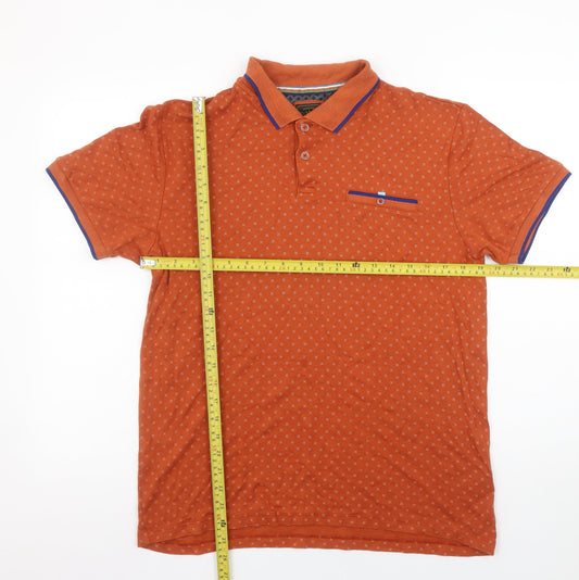 Next Mens Orange Geometric Polo Shirt Size M Regular Fit