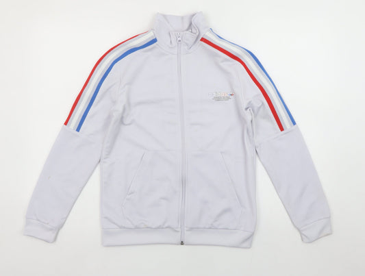 adidas Boys White Full Zip Sweatshirt 11-12 Years Red Blue Striped Logo
