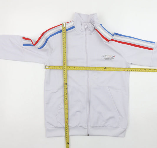 adidas Boys White Full Zip Sweatshirt 11-12 Years Red Blue Striped Logo