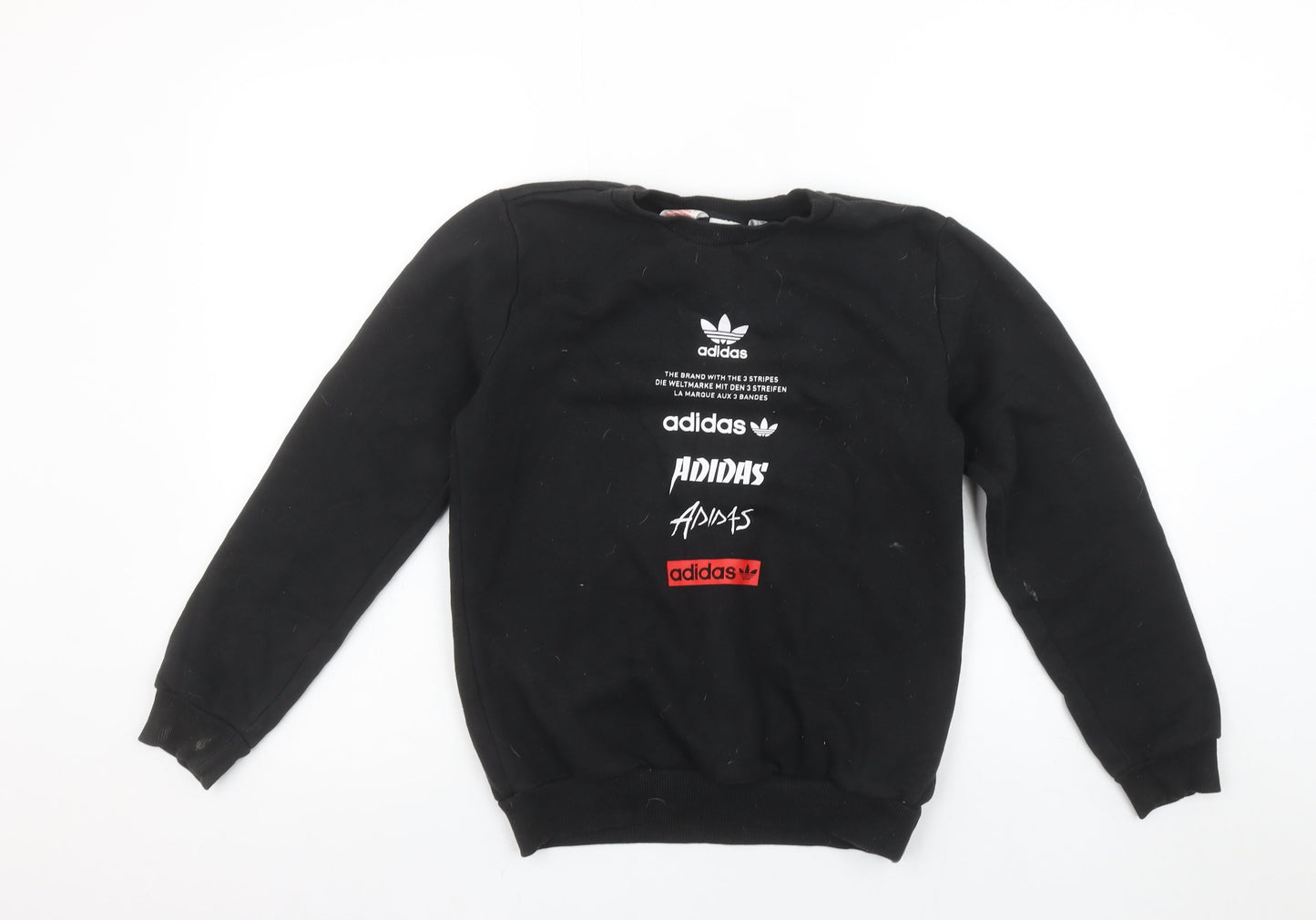 Adidas Boys Black Crew Neck Fleece Sweatshirt 11-12 Years Pullover Logo