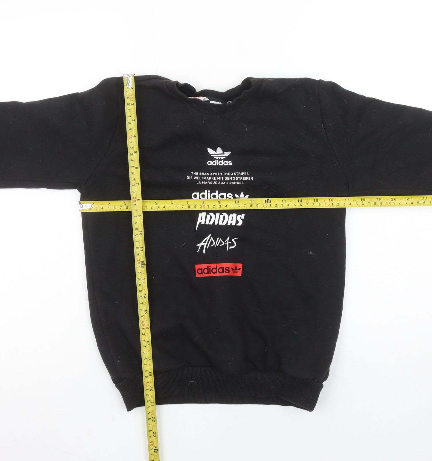 Adidas Boys Black Crew Neck Fleece Sweatshirt 11-12 Years Pullover Logo