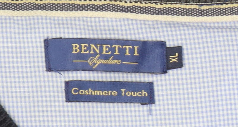 Benetti Men's Blue Cotton V-Neck Jumper XL Classic Fit