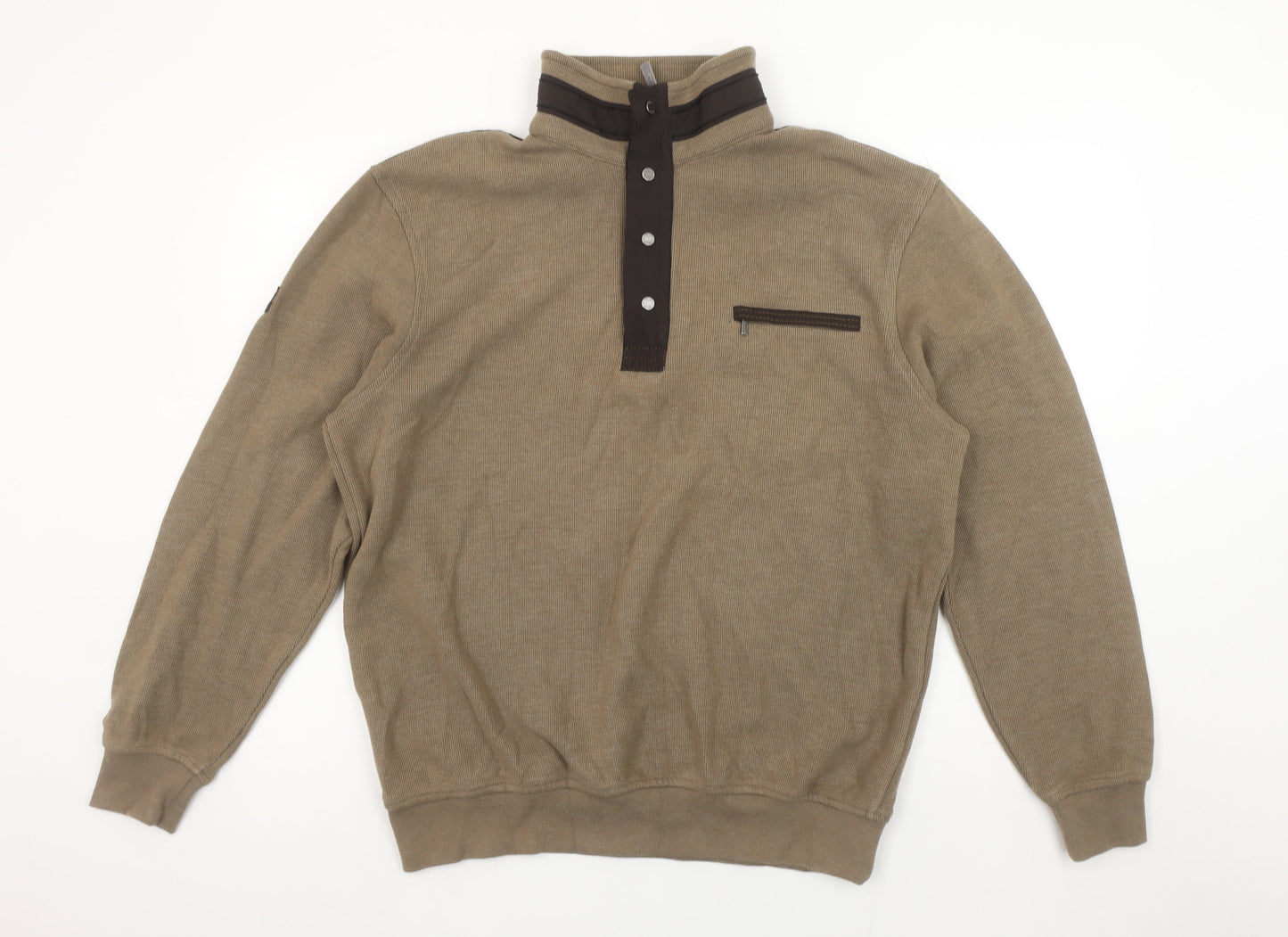 Bugatti Men’s Brown Henley Sweatshirt L Button 1/4 Zip Cotton Blend