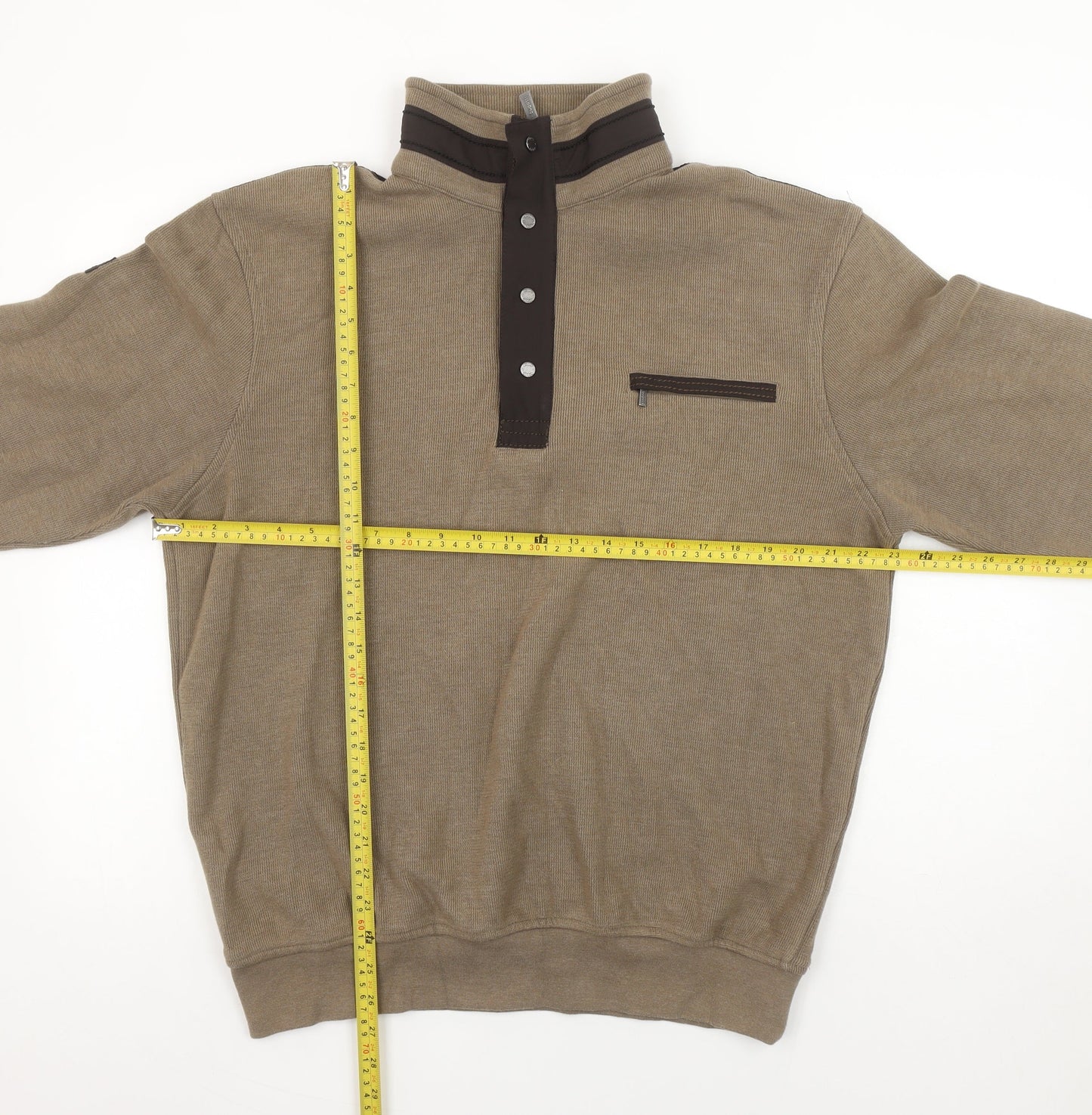 Bugatti Men’s Brown Henley Sweatshirt L Button 1/4 Zip Cotton Blend