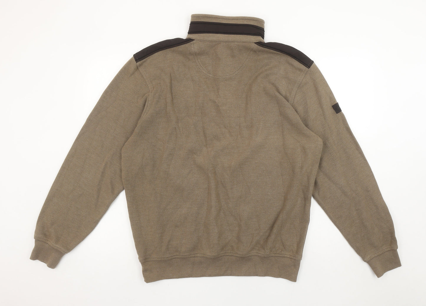 Bugatti Men’s Brown Henley Sweatshirt L Button 1/4 Zip Cotton Blend