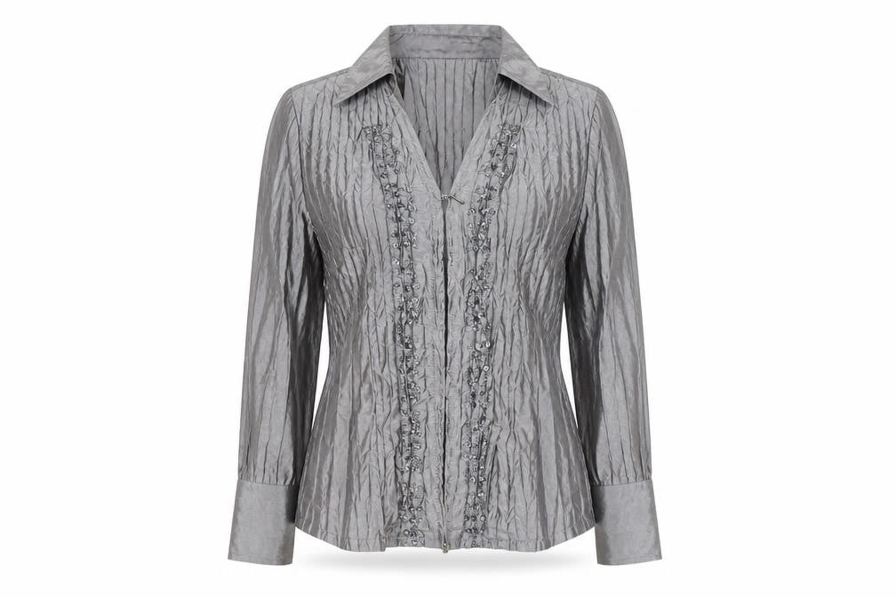 Chagall Women's Silver Beaded Long Sleeve Formal Blouse Size 8