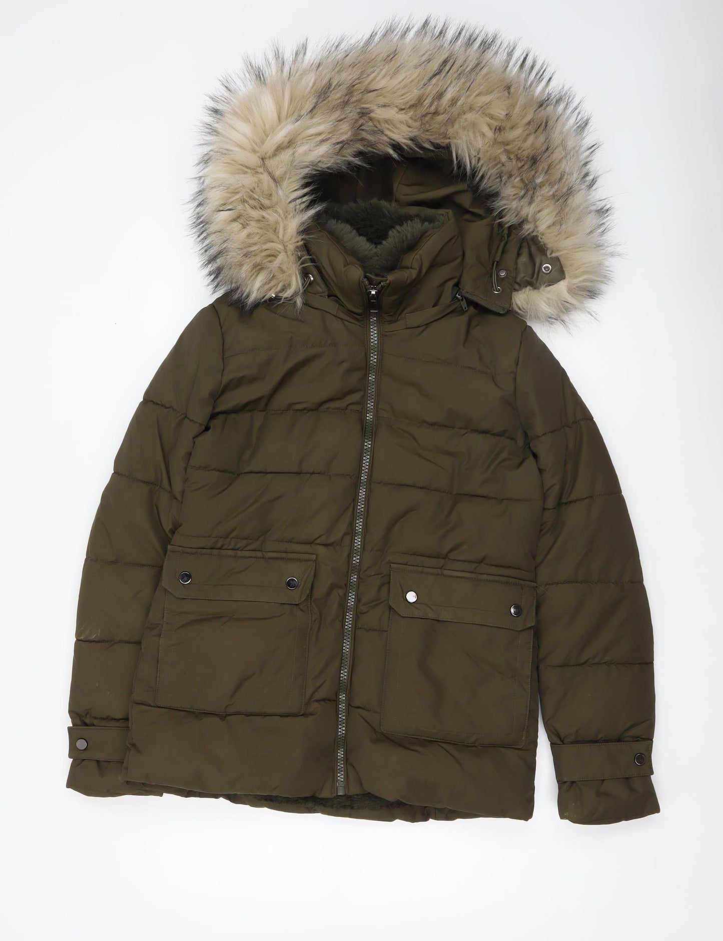 Cherry Koko Women's Green Faux Fur Hooded Puffer Jacket Size M