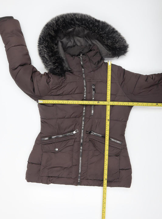 How Dare U Women Brown Faux Fur Hooded Puffer Jacket M