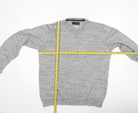 Jack & Jones Men's Grey XL Crew Neck Cotton Knit Jumper