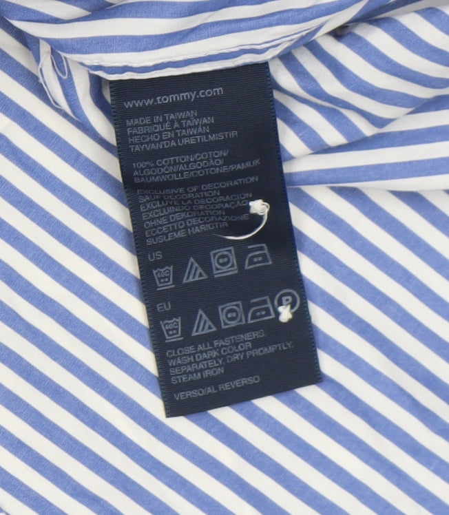 Tommy Hilfiger Men's Blue Striped Slim Fit Long Sleeve Shirt XL