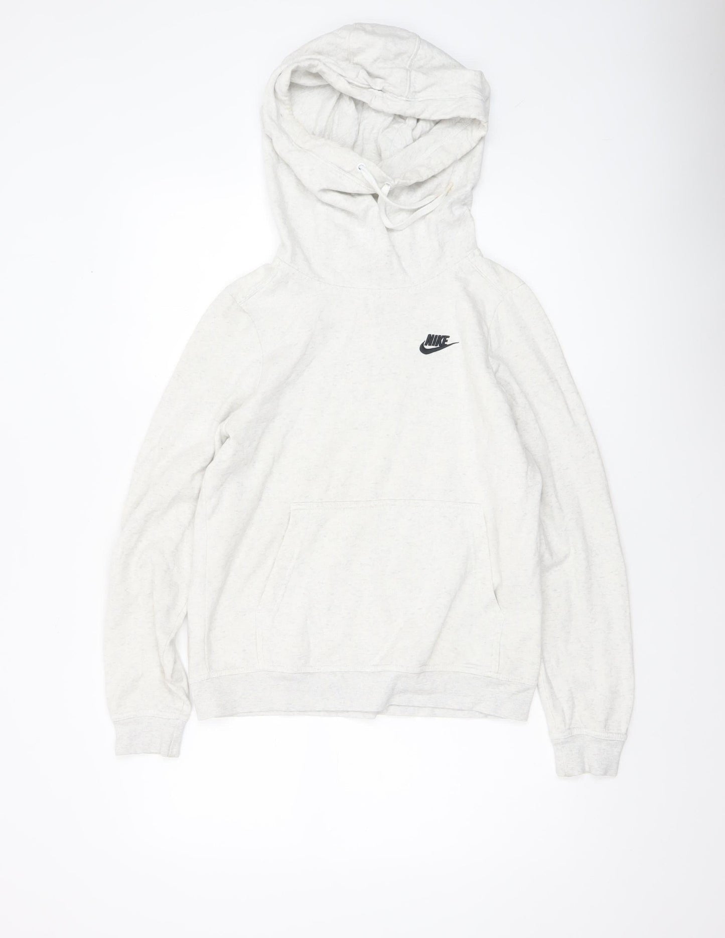 Nike Women's Beige Small Pullover Hoodie with Logo and Kangaroo Pocket