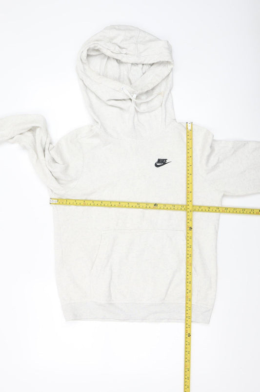 Nike Women's Beige Small Pullover Hoodie with Logo and Kangaroo Pocket