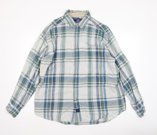 Catalina Men's Grey Check Cotton Long Sleeve Button-Up Shirt L