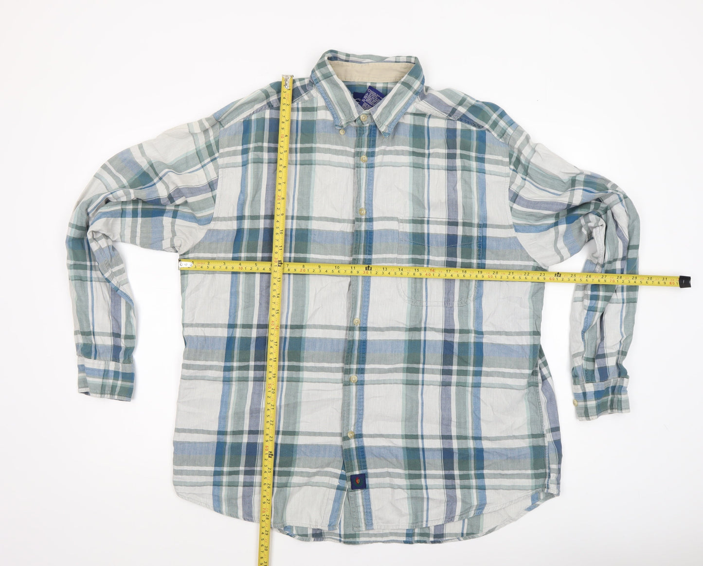 Catalina Men's Grey Check Cotton Long Sleeve Button-Up Shirt L