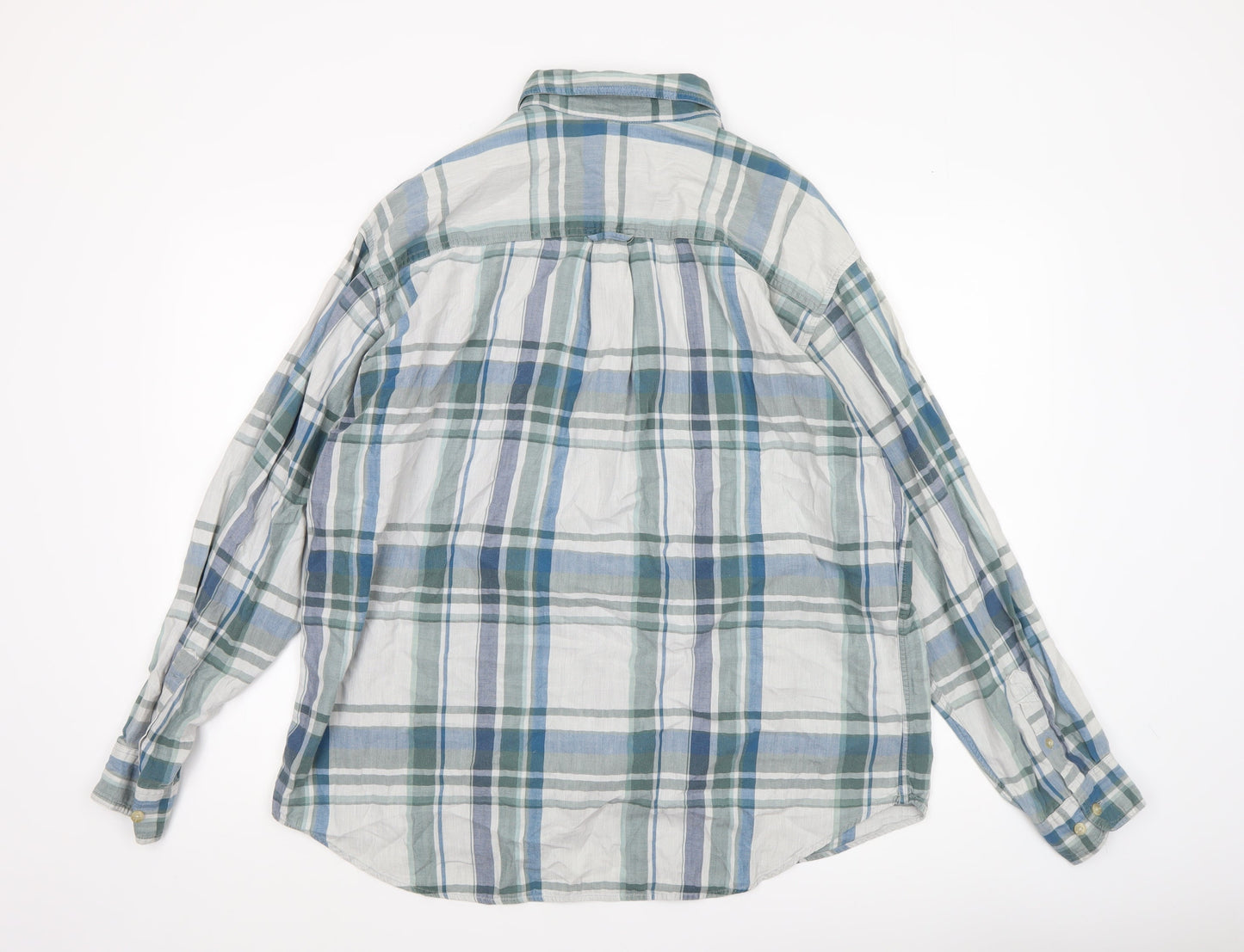 Catalina Men's Grey Check Cotton Long Sleeve Button-Up Shirt L