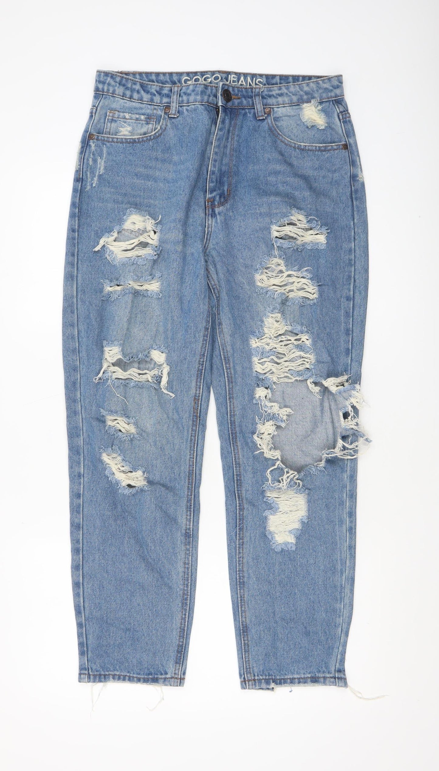 Gogo Jeans Women's Blue Distressed High Rise Mom Jeans Size 9