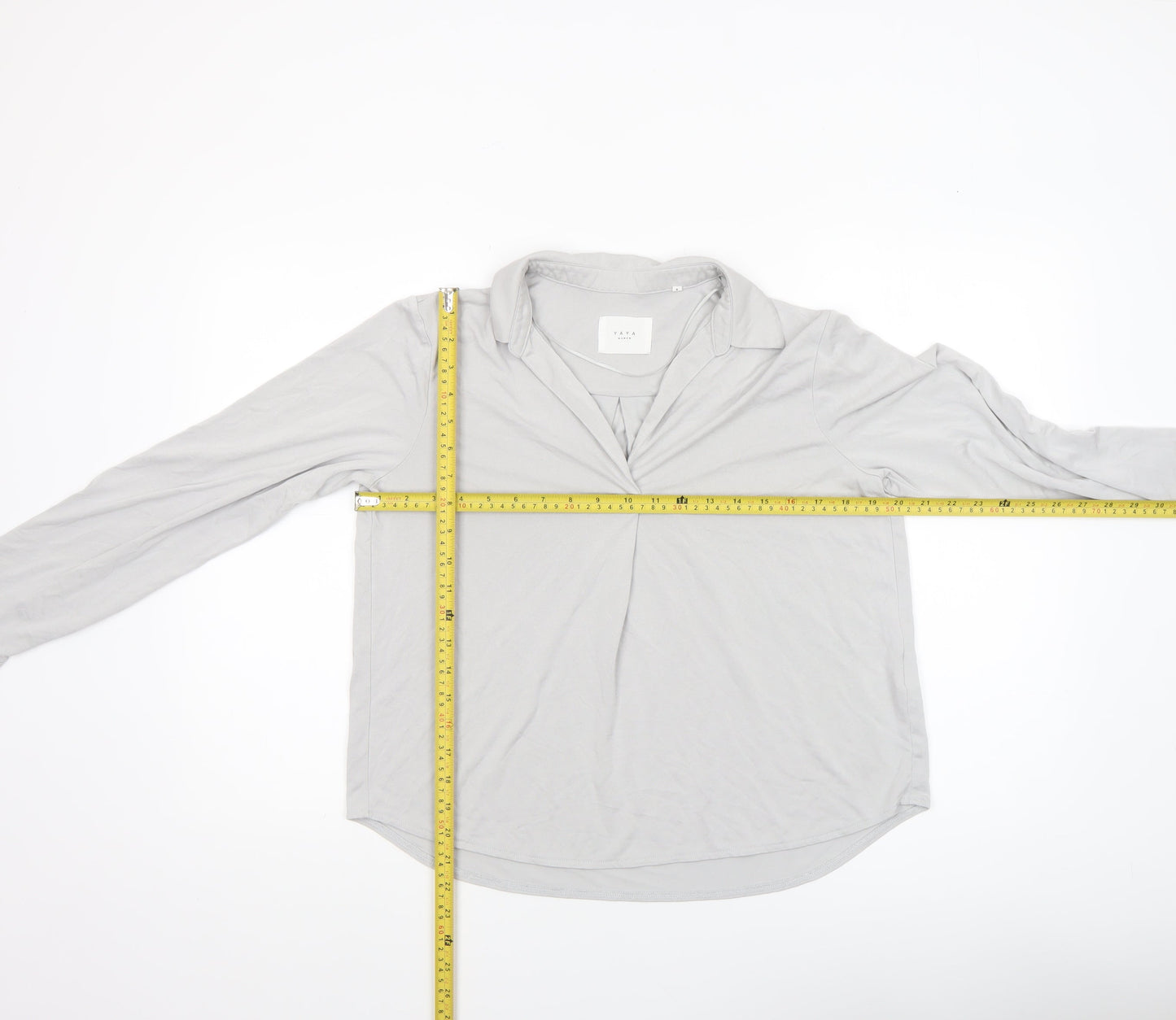 Yaya Women Grey Long Sleeve Collared Modal Blend Blouse Medium