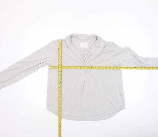 Yaya Women Grey Long Sleeve Collared Modal Blend Blouse Medium