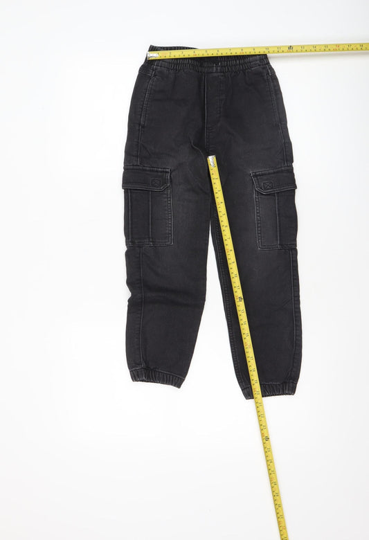 Dunnes Stores Boys Black Denim Cargo Jeans 6-7 Years Elastic Waist Tapered Fit