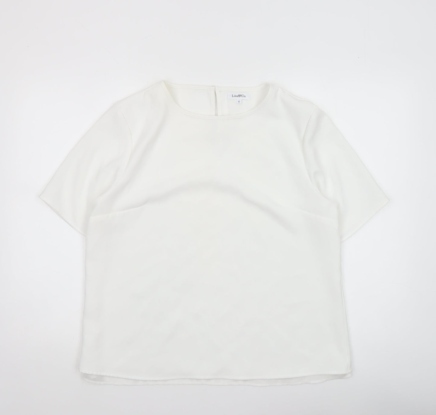 Lisa & Co. Womens White Short Sleeve Polyester Blouse Size 12