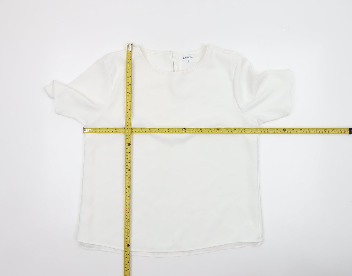 Lisa & Co. Womens White Short Sleeve Polyester Blouse Size 12