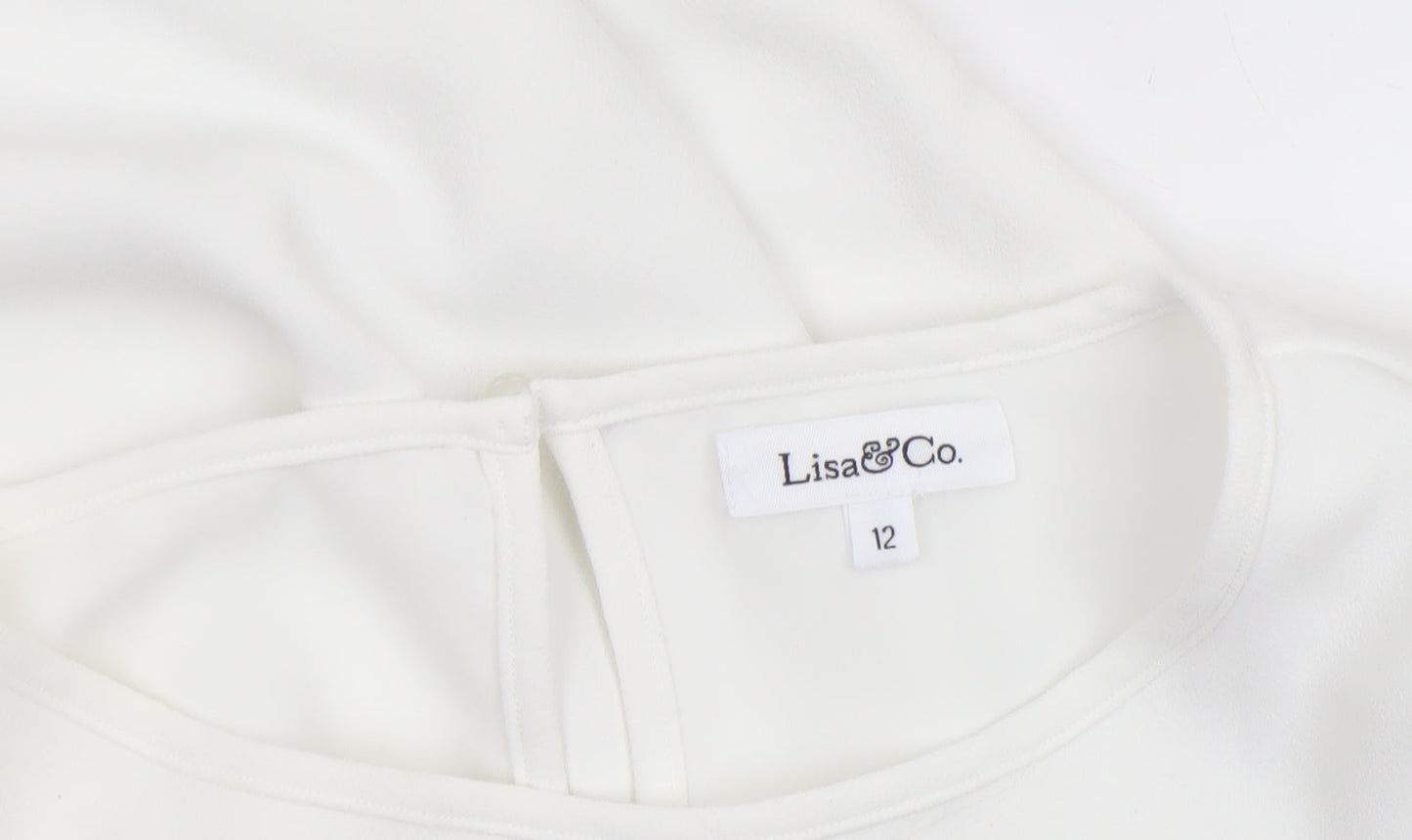 Lisa & Co. Womens White Short Sleeve Polyester Blouse Size 12