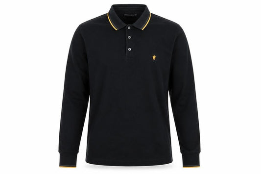 French Connection Men's Black Long Sleeve Cotton Polo Shirt Size M
