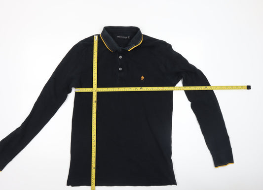 French Connection Men's Black Long Sleeve Cotton Polo Shirt Size M