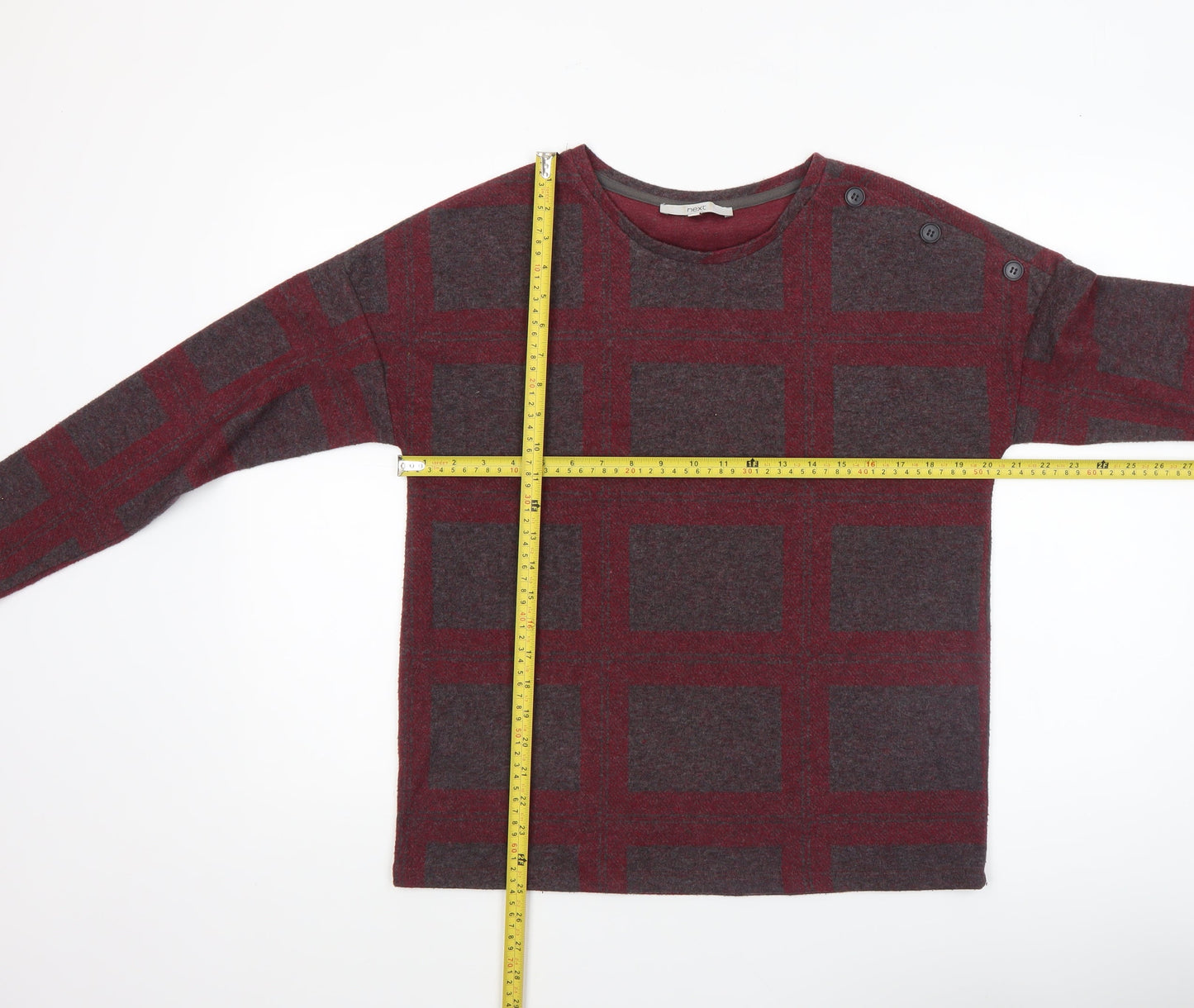 Next Women’s Red Check Long Sleeve Jersey Blouse Size 10
