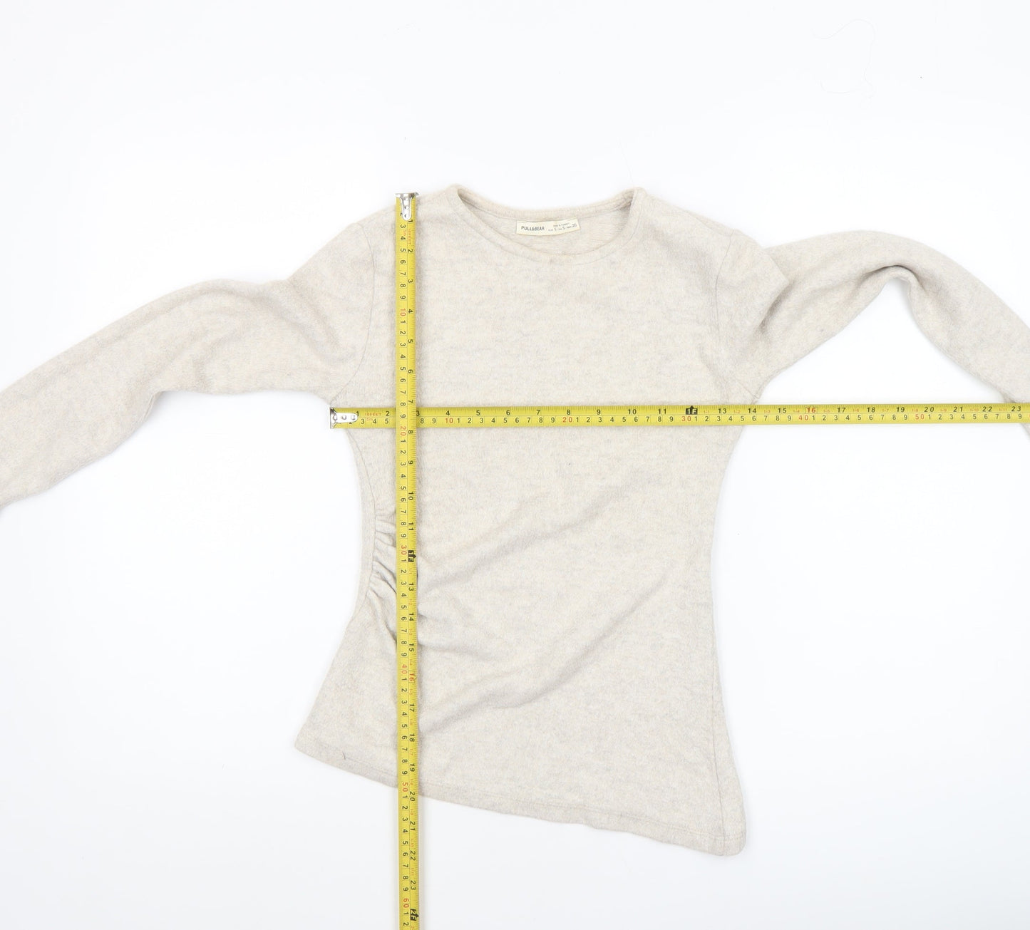 Pull&Bear Women’s Beige Long Sleeve Basic Jersey Top Size 8