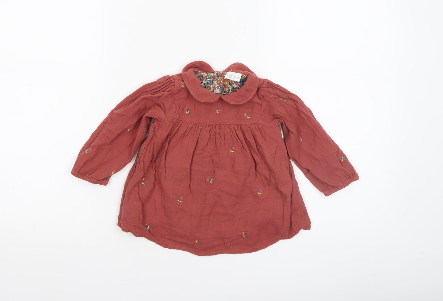 Next Girls Brown Embroidered Cotton Long Sleeve Blouse 9-12 Months
