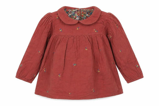 Next Girls Brown Embroidered Cotton Long Sleeve Blouse 9-12 Months