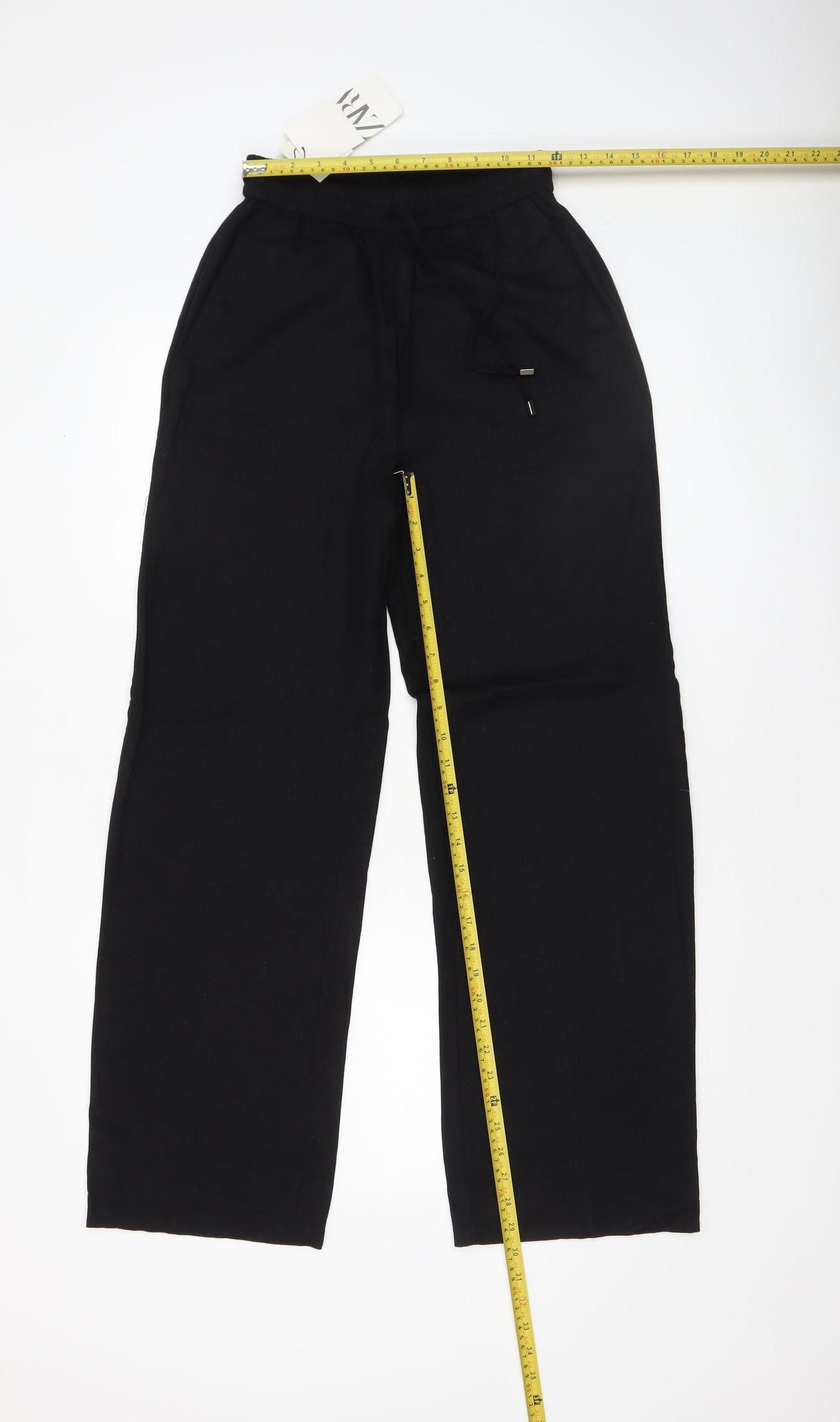 Zara Womens Black Linen Blend Relaxed Straight Trousers XS