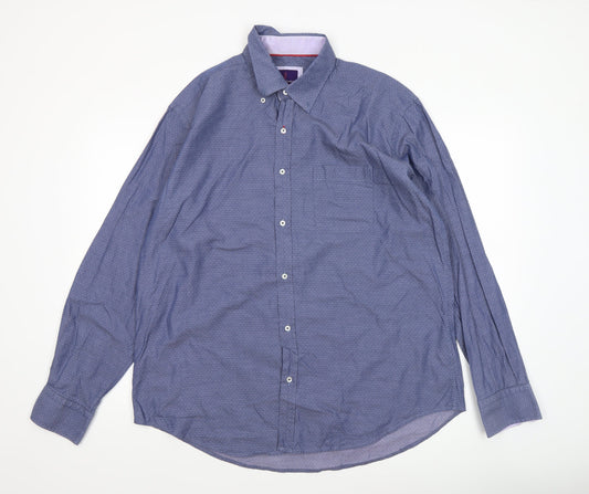 Dylan Thomas Men’s Blue Button-Down XL Long Sleeve Cotton Shirt