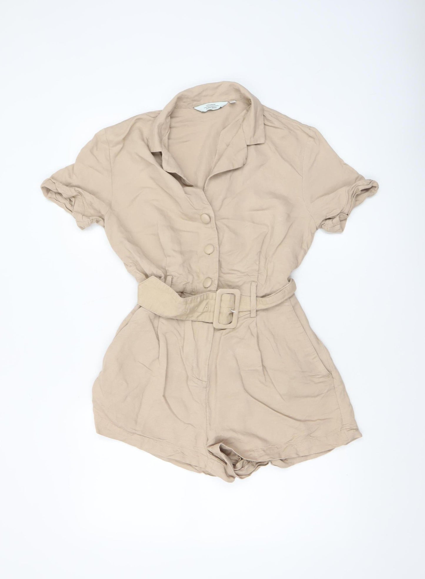 & Other Stories Beige Linen Blend Belted Short Sleeve Playsuit Size 10