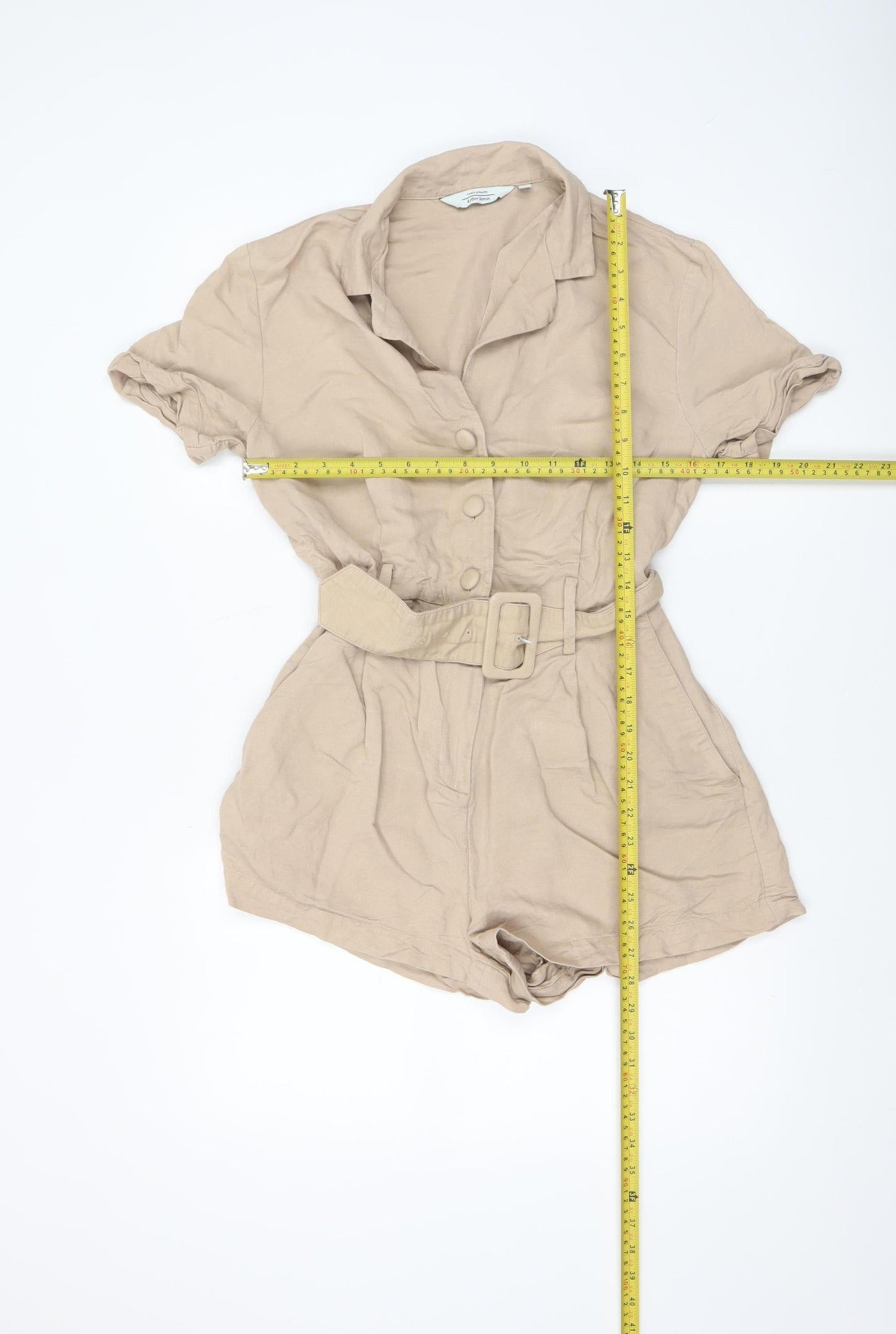 & Other Stories Beige Linen Blend Belted Short Sleeve Playsuit Size 10
