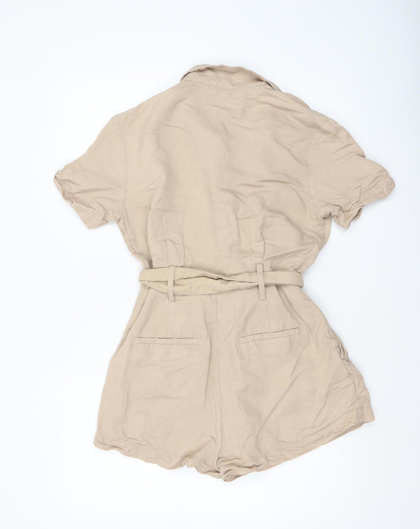 & Other Stories Beige Linen Blend Belted Short Sleeve Playsuit Size 10