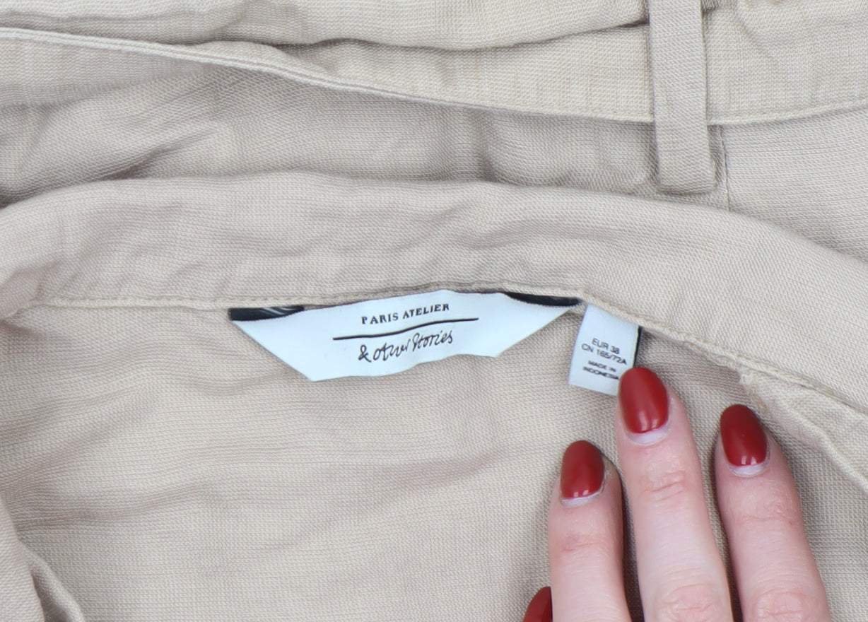 & Other Stories Beige Linen Blend Belted Short Sleeve Playsuit Size 10