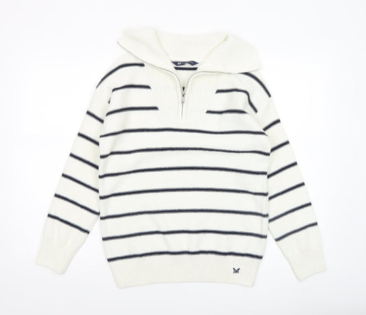 Crew Clothing Women’s White Striped Half Zip Jumper Size 10 Wool Blend