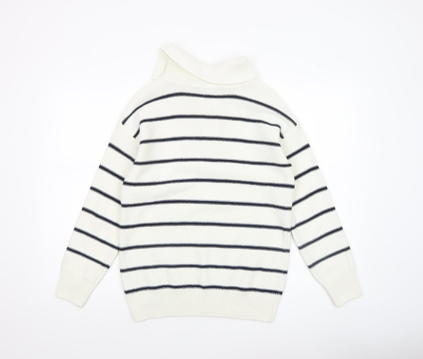 Crew Clothing Women’s White Striped Half Zip Jumper Size 10 Wool Blend