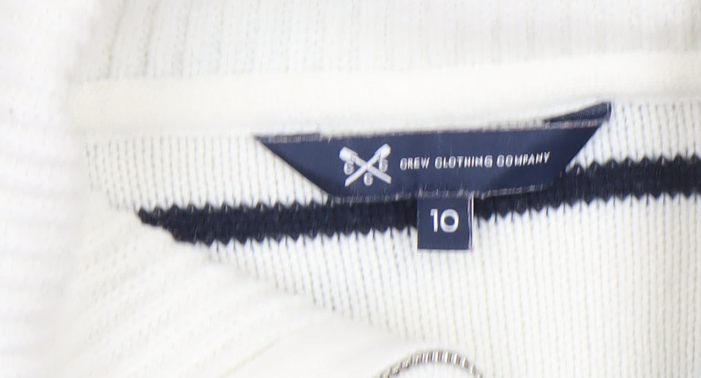 Crew Clothing Women’s White Striped Half Zip Jumper Size 10 Wool Blend