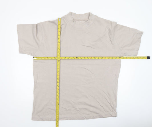 boohooMAN Men’s Beige Mock Neck Short Sleeve Cotton T-Shirt M