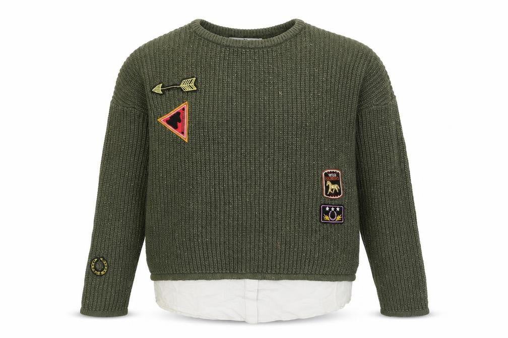 Marks and Spencer Girls Green Patch Knit Pullover Jumper 11-12 Years