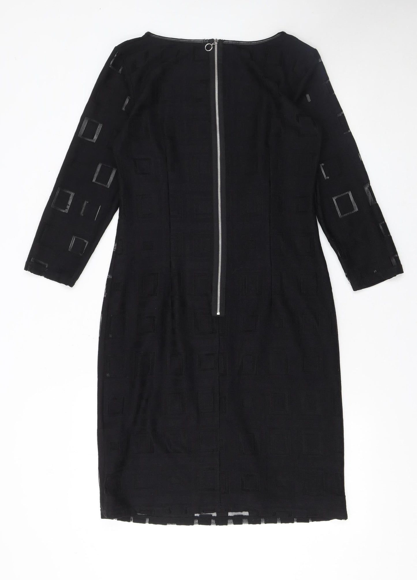 Dunnes Women Black Size 12 Sheath Dress Zip Back 3/4 Sleeve