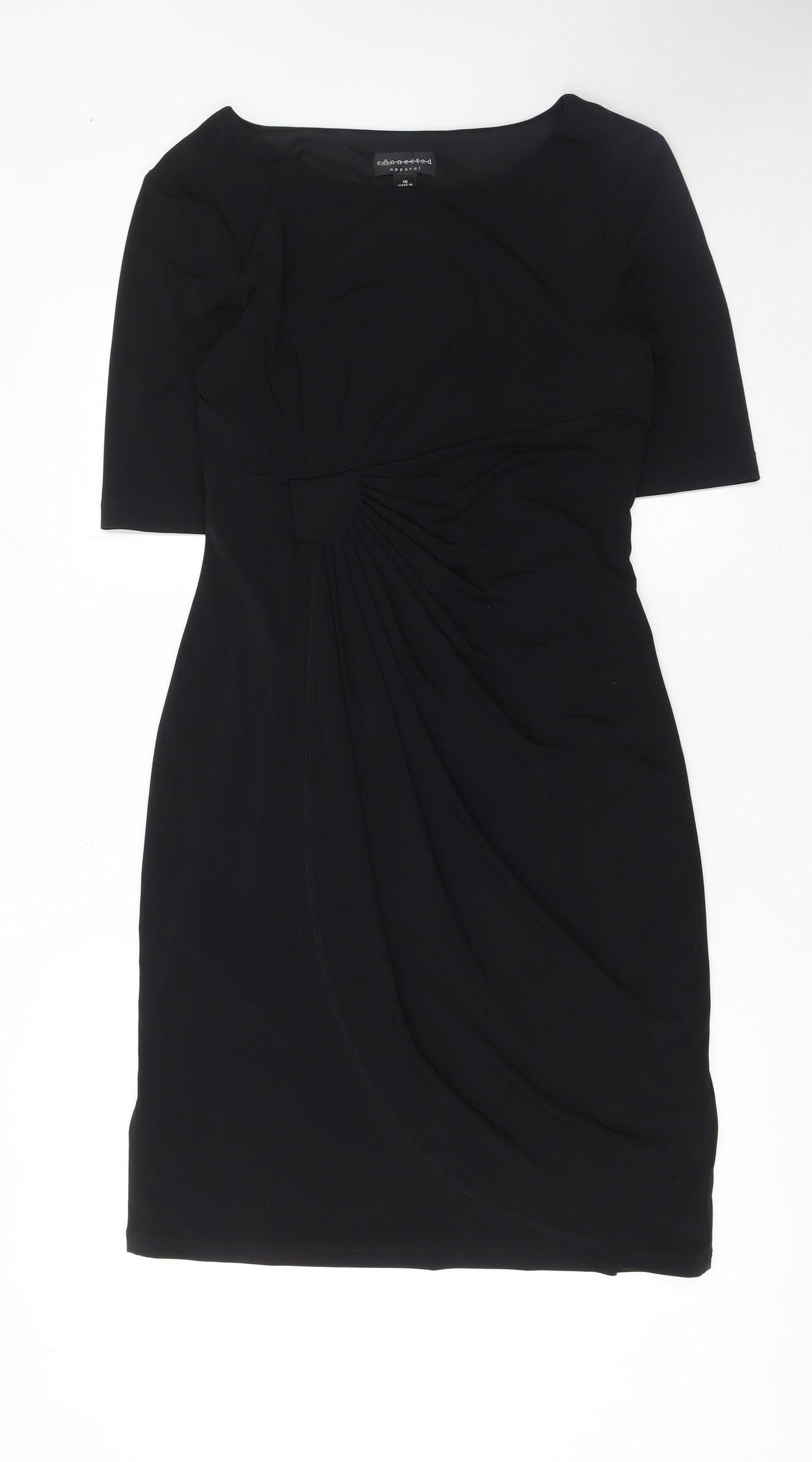 Connected Apparel Women’s Black Ruched Sheath Knee Length Dress Size 10