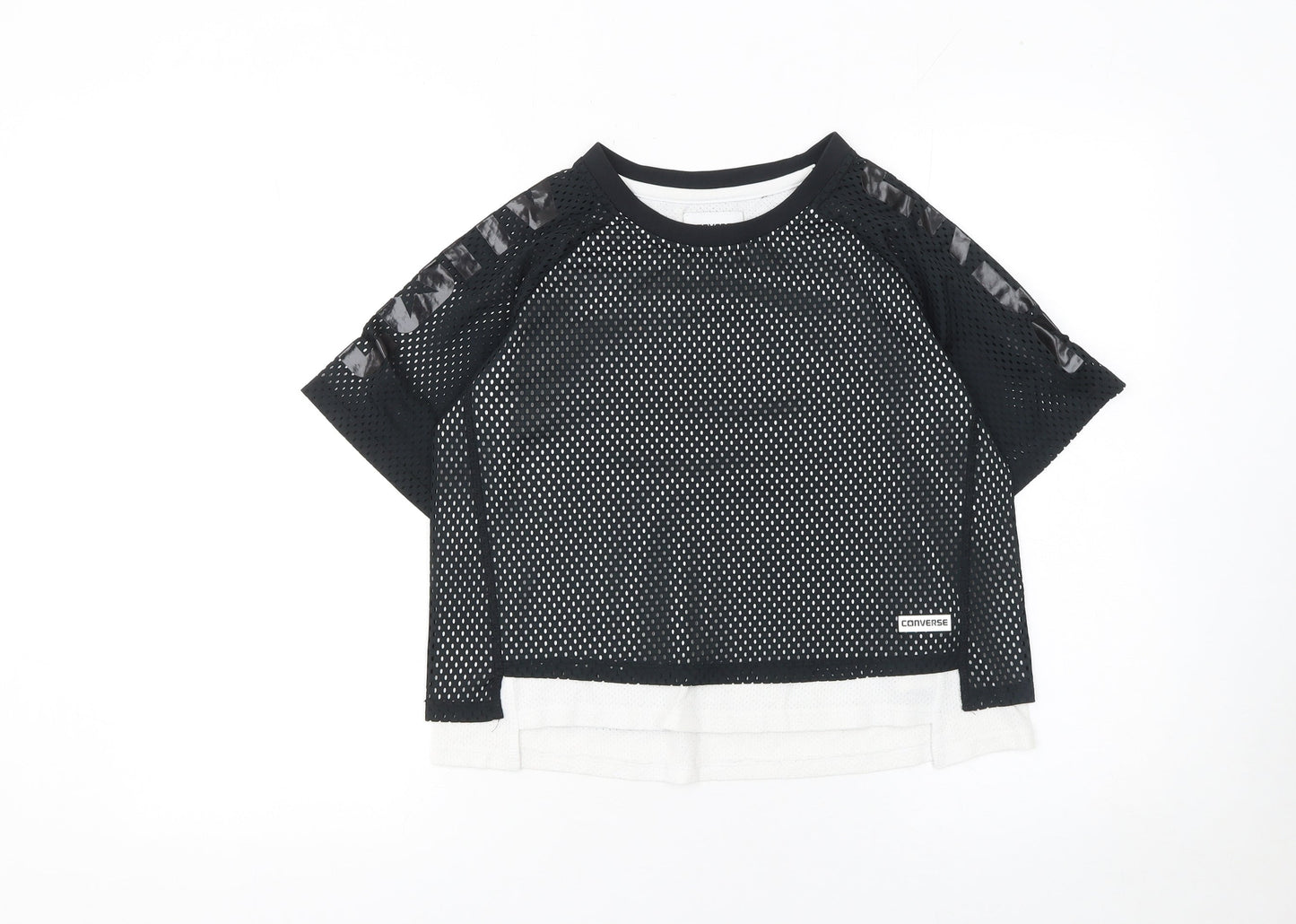 Converse Girls Black Mesh Cropped T-Shirt Size 12-13 Years Summer Activewear