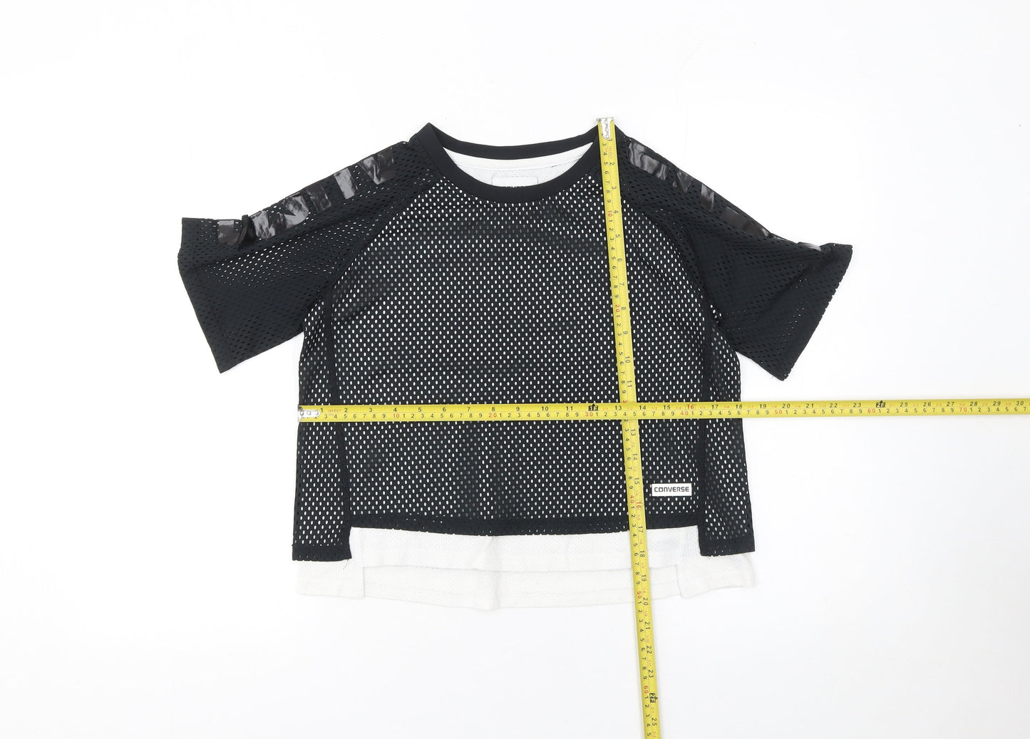 Converse Girls Black Mesh Cropped T-Shirt Size 12-13 Years Summer Activewear