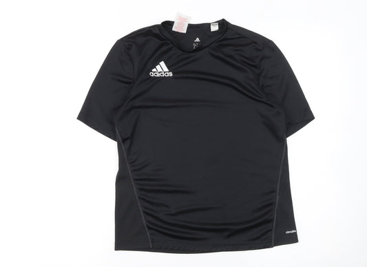Adidas Boys Black 13-14 Years Climalite Short Sleeve Athletic T-Shirt