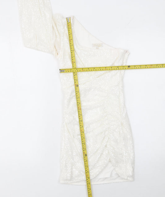 OhHello Clothing Women’s White Sequin One Shoulder Bodycon Dress XS