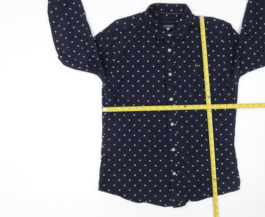 XV Kings Men’s Blue Geometric Cotton Long Sleeve Button-Up Shirt L